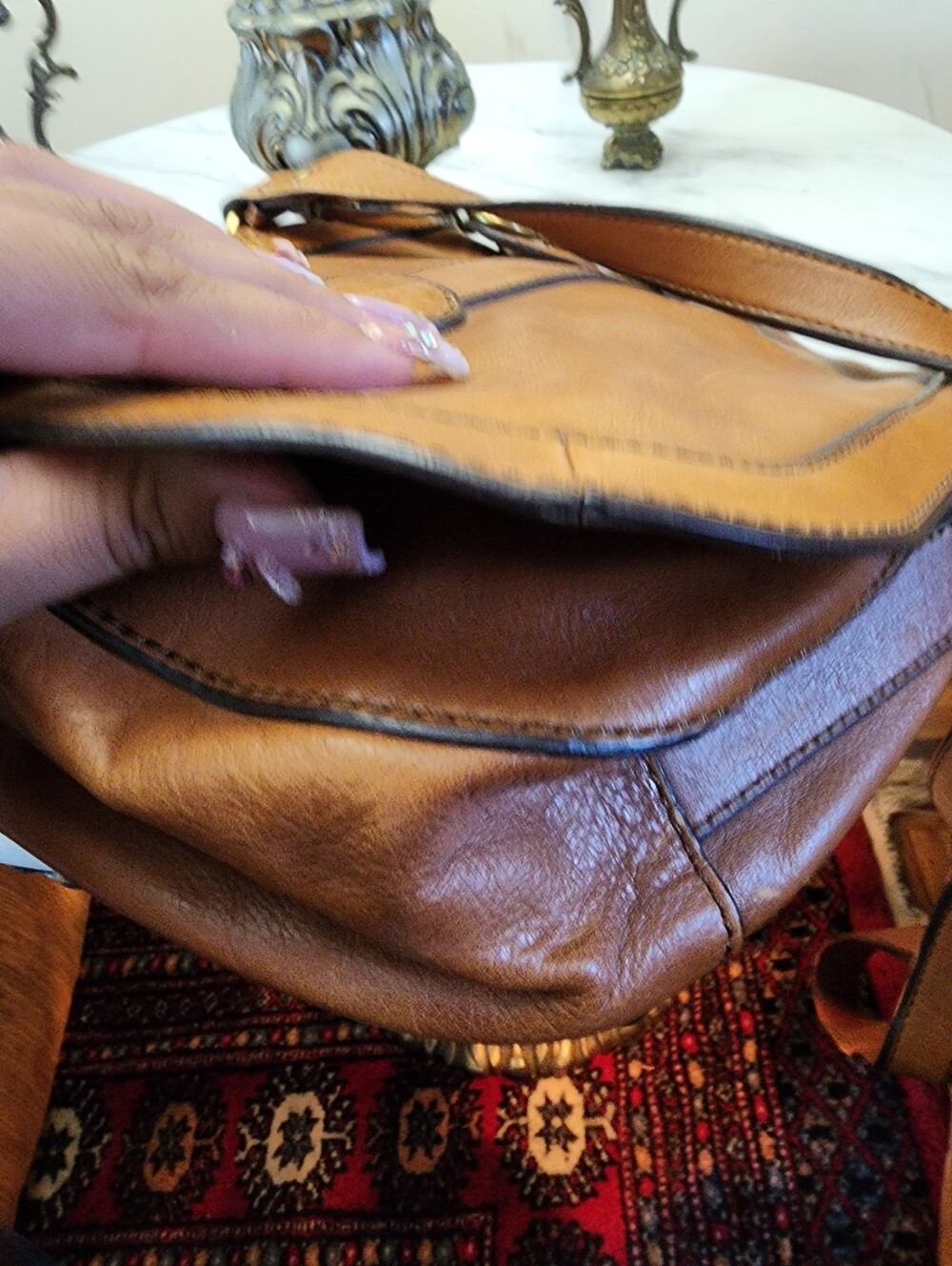 Fossil Leather Crossbody Saddle Bag Brown Key Charm Flap Purse Adjustable Strap - Picture 12 of 16
